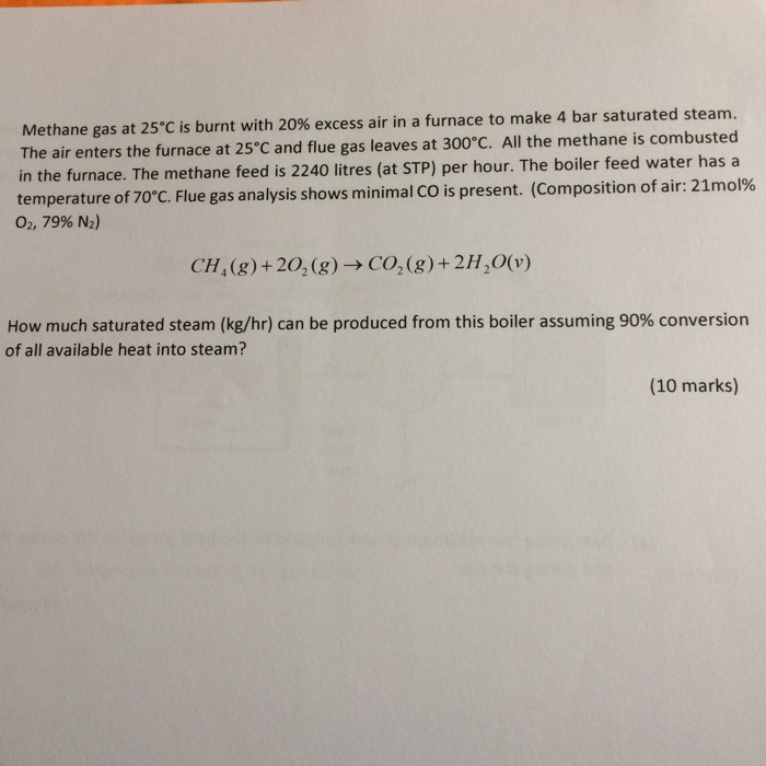 Solved Methane gas at 25 degree C is burnt with 20 excess