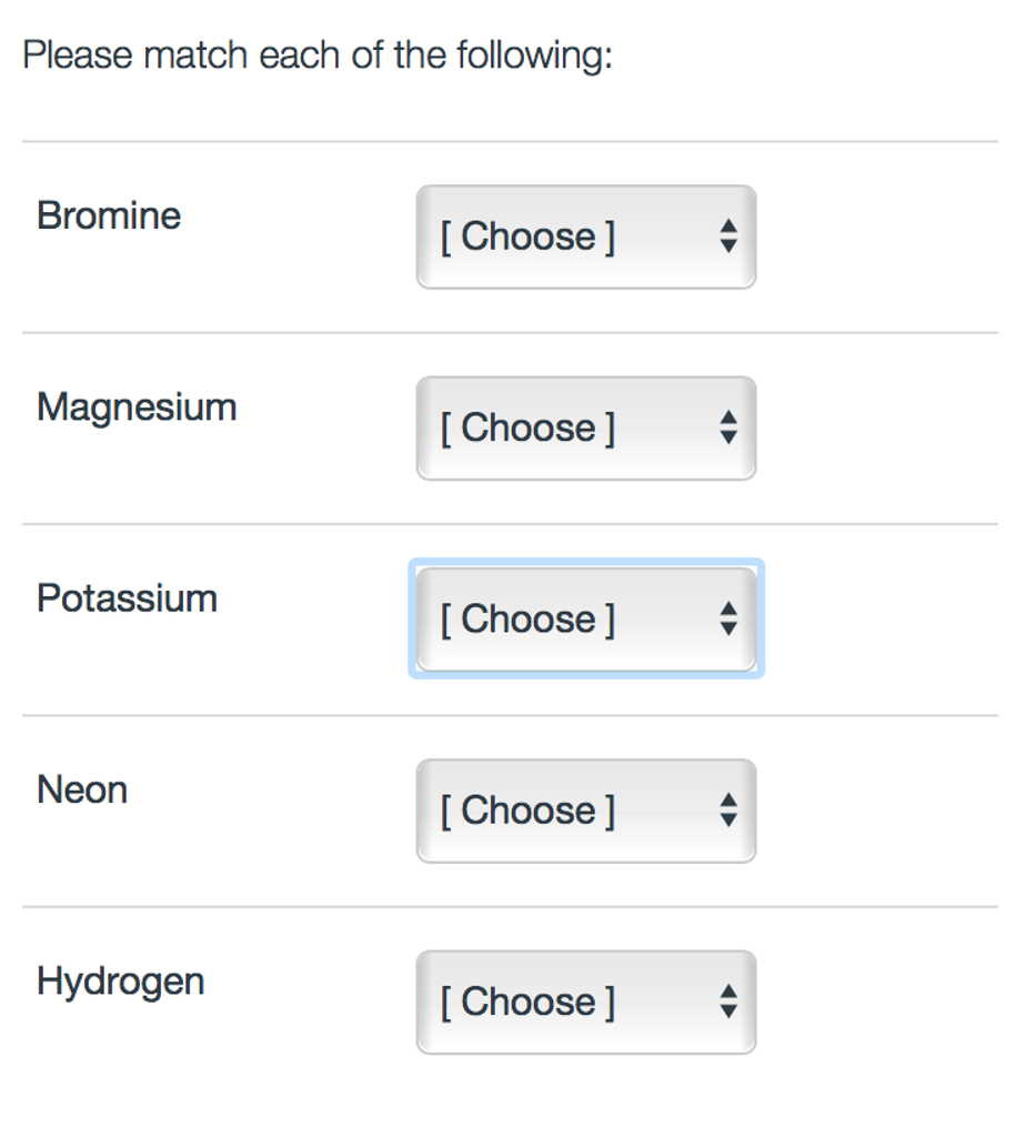 Solved Please Match Each Of The Following: Bromine [Choose] | Chegg.com