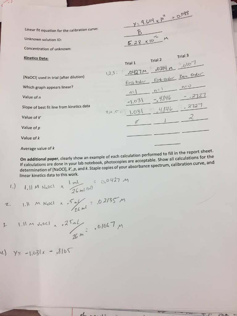 Solved Kinetics Lab: How do you show your calculations | Chegg.com