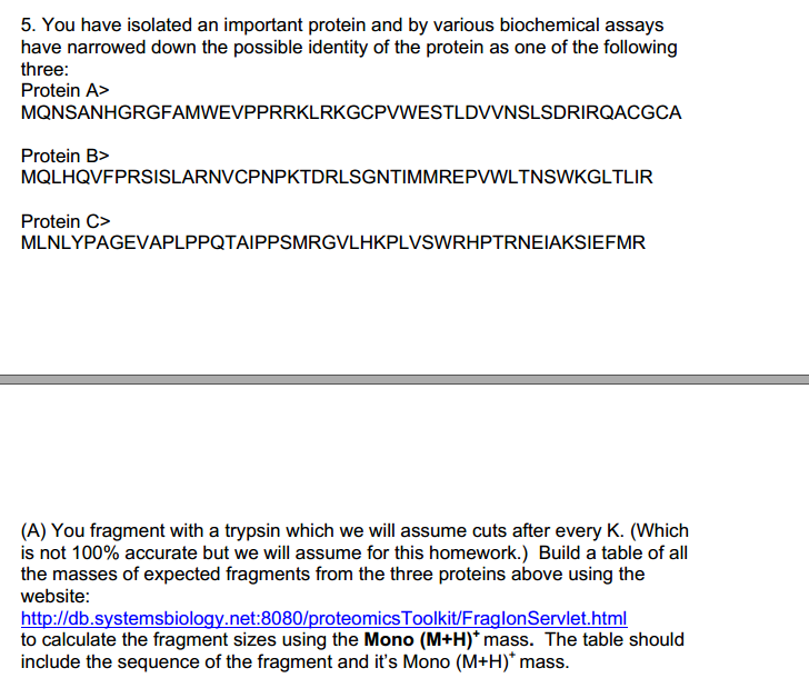 Solved 5. You Have Isolated An Important Protein And By | Chegg.com