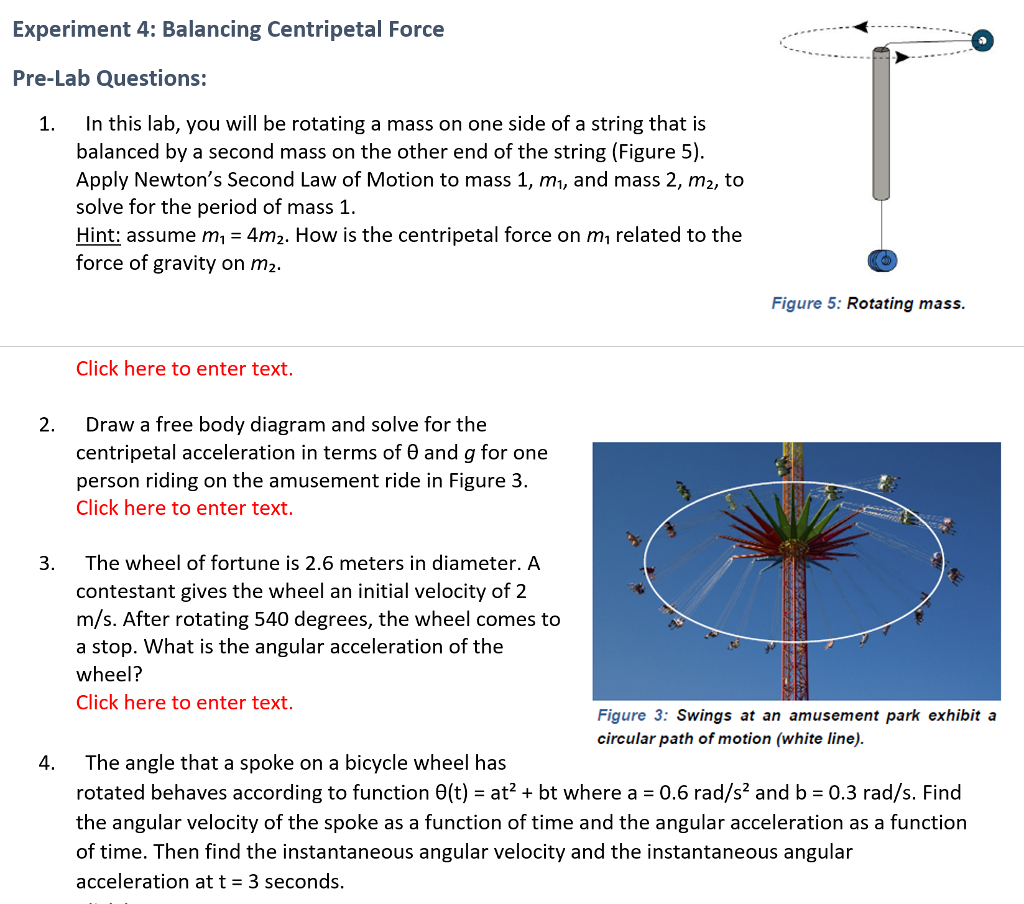 Solved Experiment 4 Balancing Centripetal Force 0 Pre Lab Chegg Com