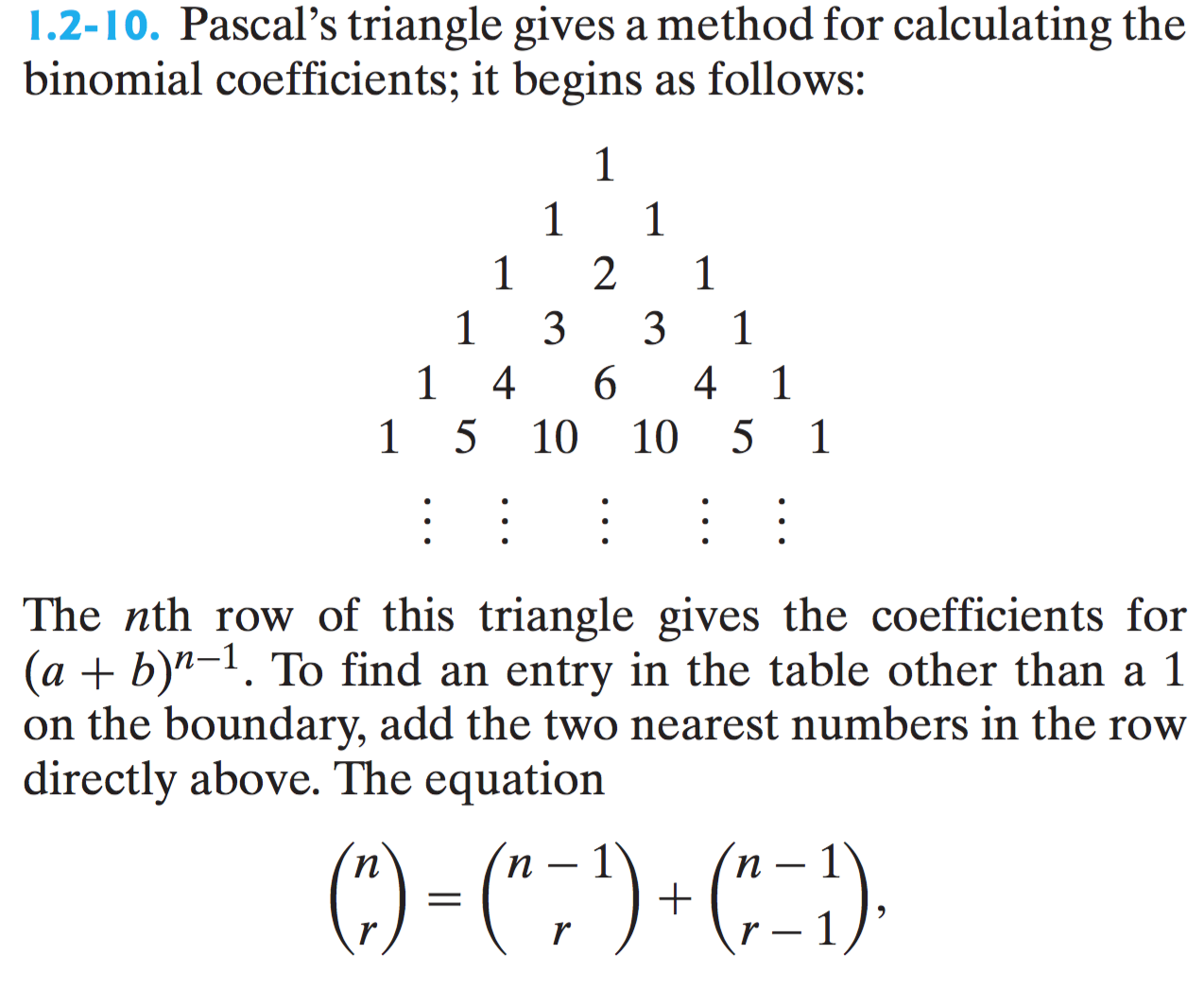 Solved 1.2 10. Pascal s triangle gives a method for Chegg