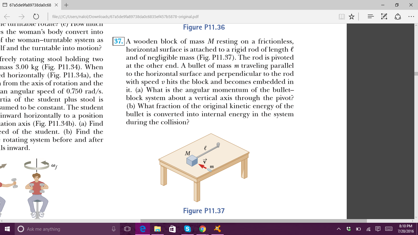 Solved A wooden block of mass M resting on a frictionless,
