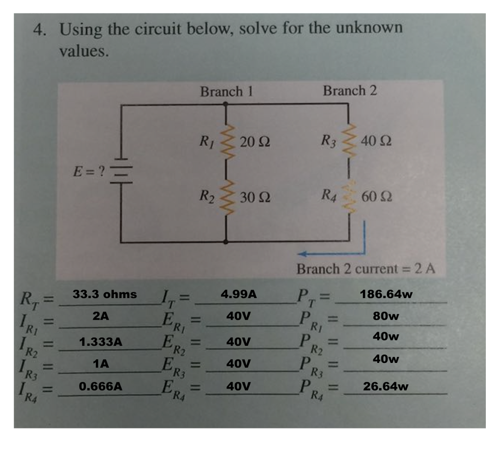 Solved Using the circuit below, solve for the unknown | Chegg.com