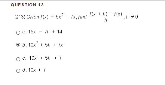 Solved Given F X 5x 2 7x Find F X H F X H H