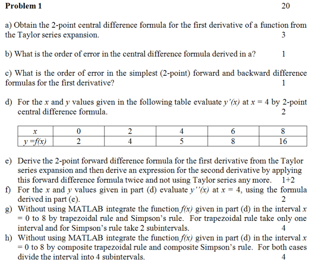Obtain the 2point central difference formula for the
