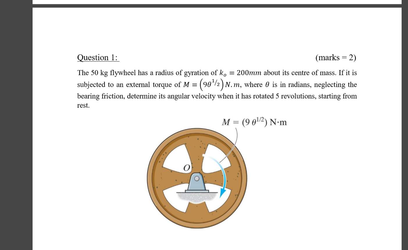 Solved: The 50 Kg Flywheel Has A Radius Of Gyration Of K 0... | Chegg.com