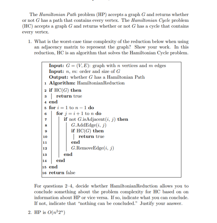 The Hamiltonian Path problem (HP) accepts a graph G | Chegg.com