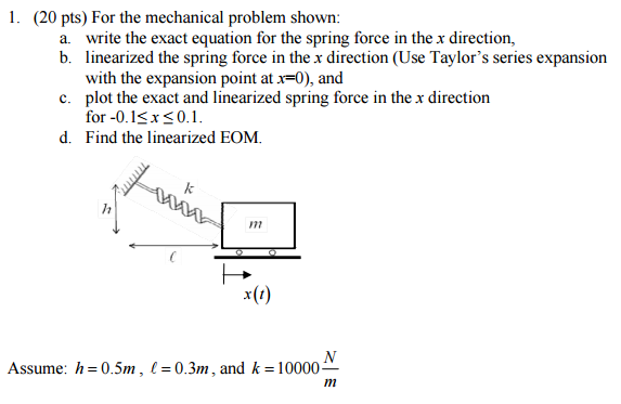 Solved For the mechanical problem shown: write the exact | Chegg.com