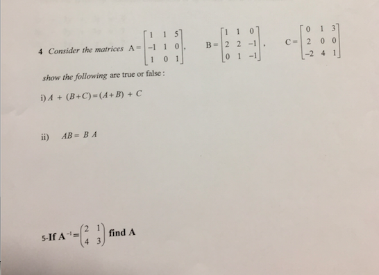 Solved Consider the matrices A = [1 1 5 -1 1 0 1 0 1], B = | Chegg.com