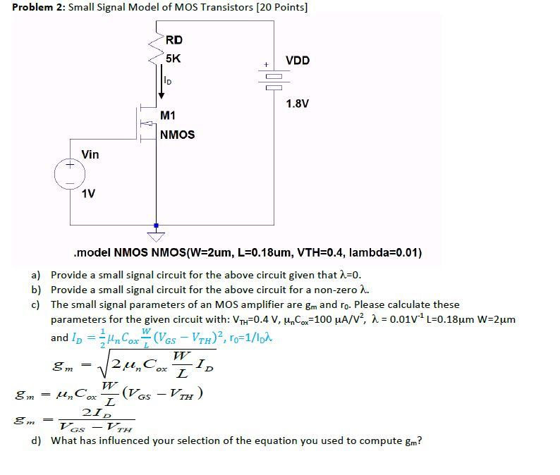 Solved Small Signal Model Of MOS Transistors A) Provide A | Chegg.com