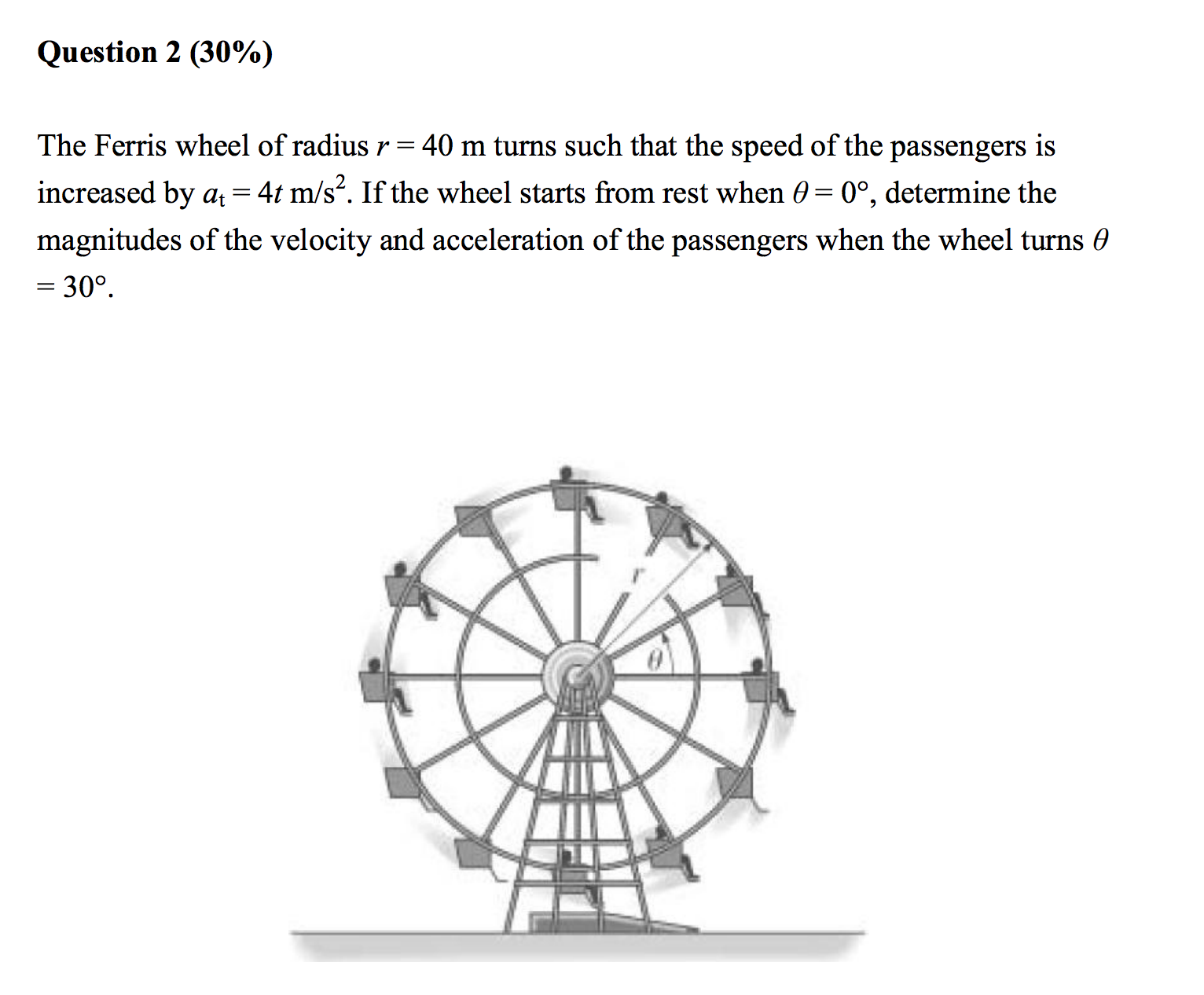 Solved Question 2 (30) The Ferris wheel of radius r =40 m
