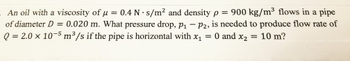 Solved An oil with a viscosity of mu = 0.4 N.s/m^2 and | Chegg.com