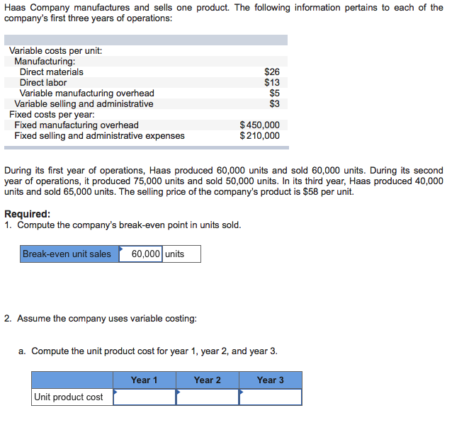 Solved Haas Company manufactures and sells one product. The