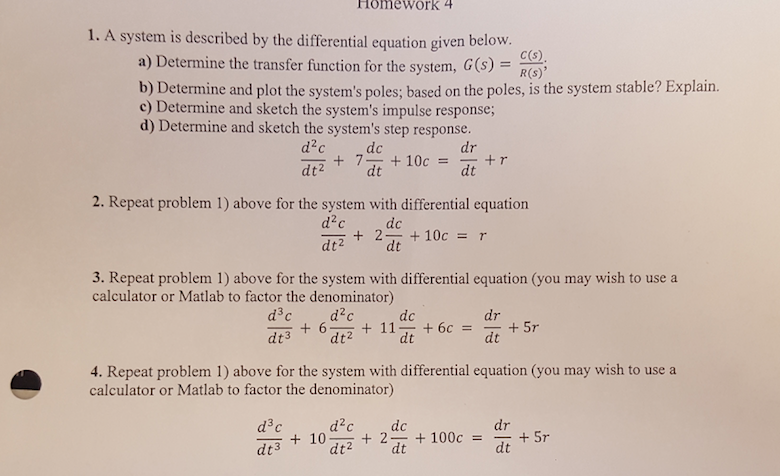 Solved A system is described by the differential equation | Chegg.com