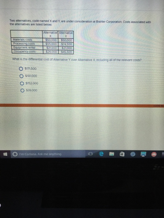 Solved What is the differential cost of alternative Y over