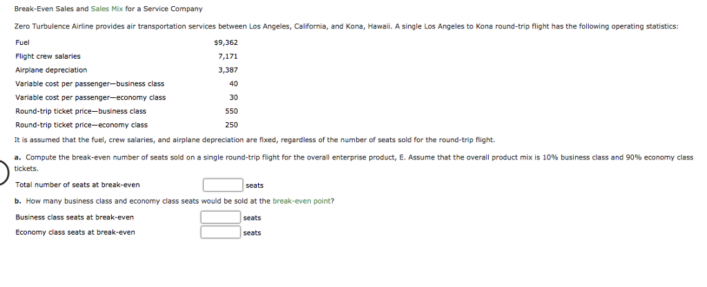 Solved Break-Even Sales and Sales Mix for a Service Company | Chegg.com
