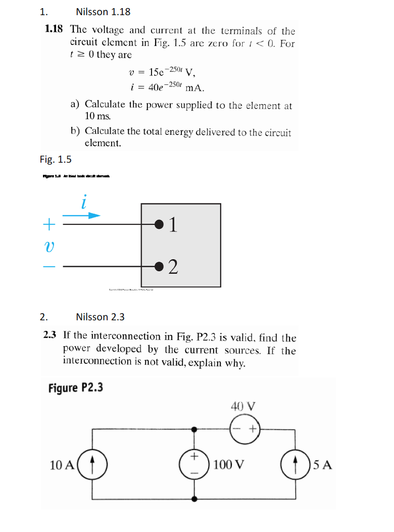 Solved The voltage and current at the terminals of the
