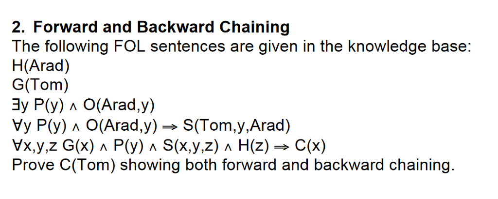 Solved Forward and Backward Chaining The following FOL | Chegg.com