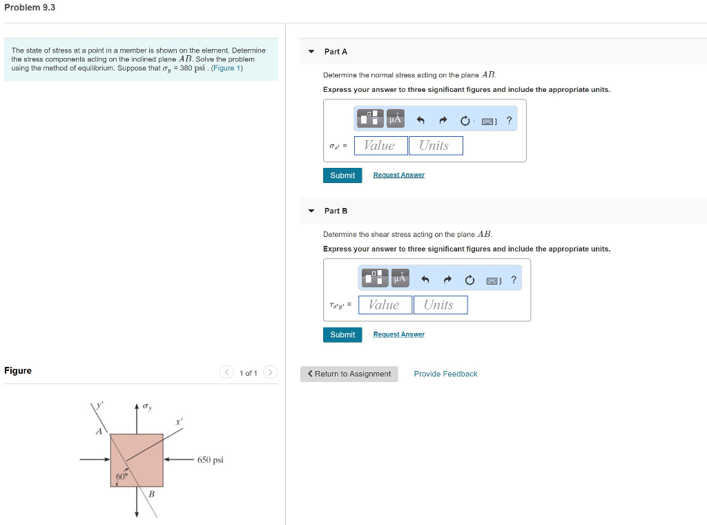 Solved Problem 9.3 The State Of Stress At A Point In A | Chegg.com