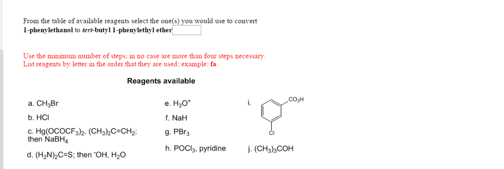 Solved: From The Table Of Available Reagents Select The On... | Chegg.com