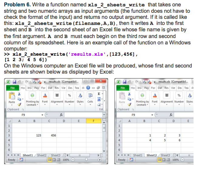 Solved Problem 6. Write a function named xls 2 sheets write | Chegg.com