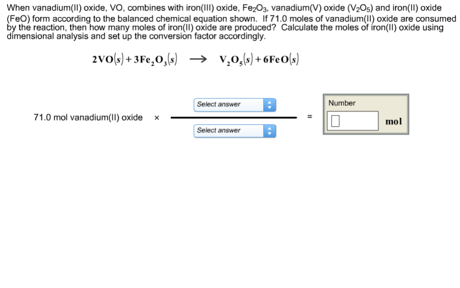 Vo Formula Solved When vanadium(ll) oxide. VO. combines with iron(lll) | Chegg.com