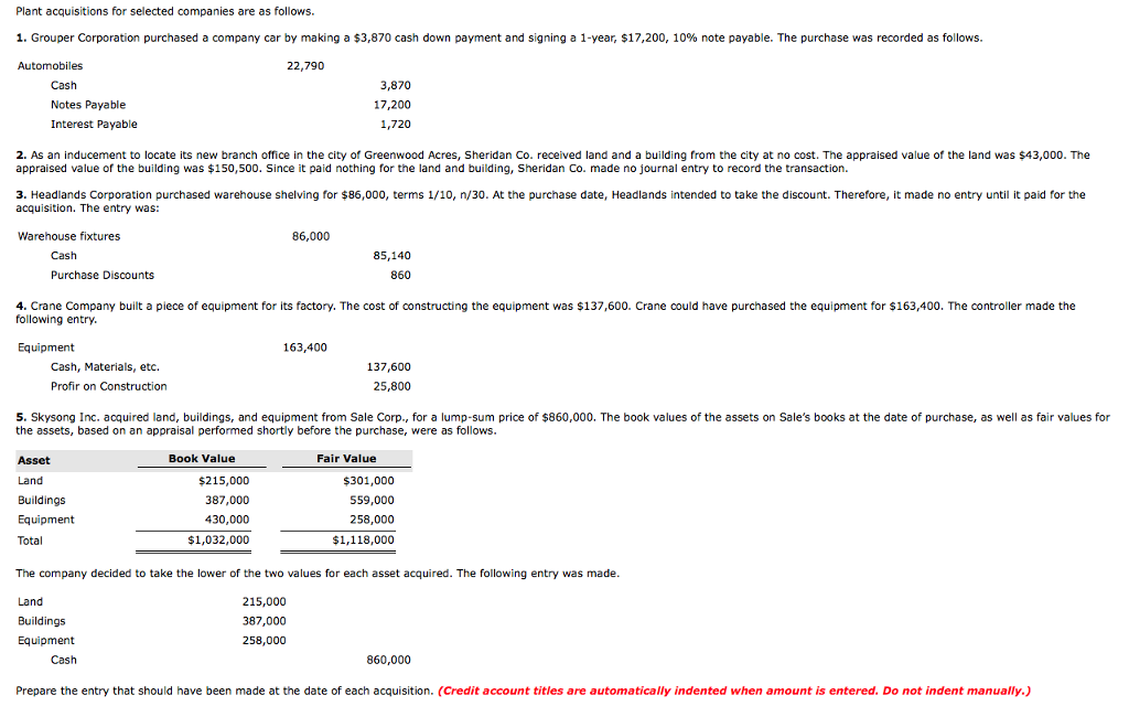 Plant acquisitions for selected companies are as | Chegg.com