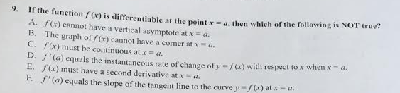 Solved If the function f(x) is differentiable at the point x | Chegg.com
