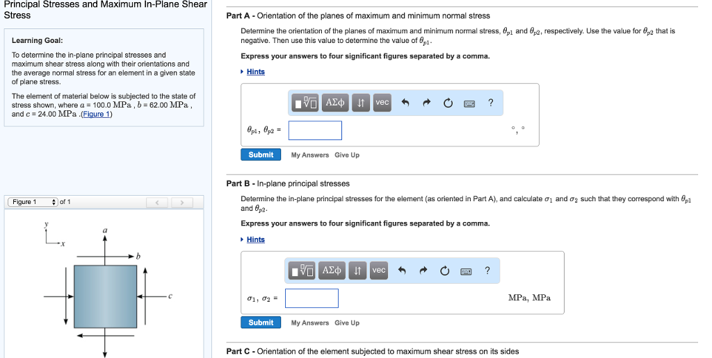 Solved Principal Stresses and Maximum In-Plane Shear Stress | Chegg.com
