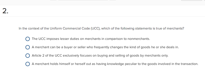 Solved 1. Article 2 Of The Uniform Commercial Code (UCC) | Chegg.com