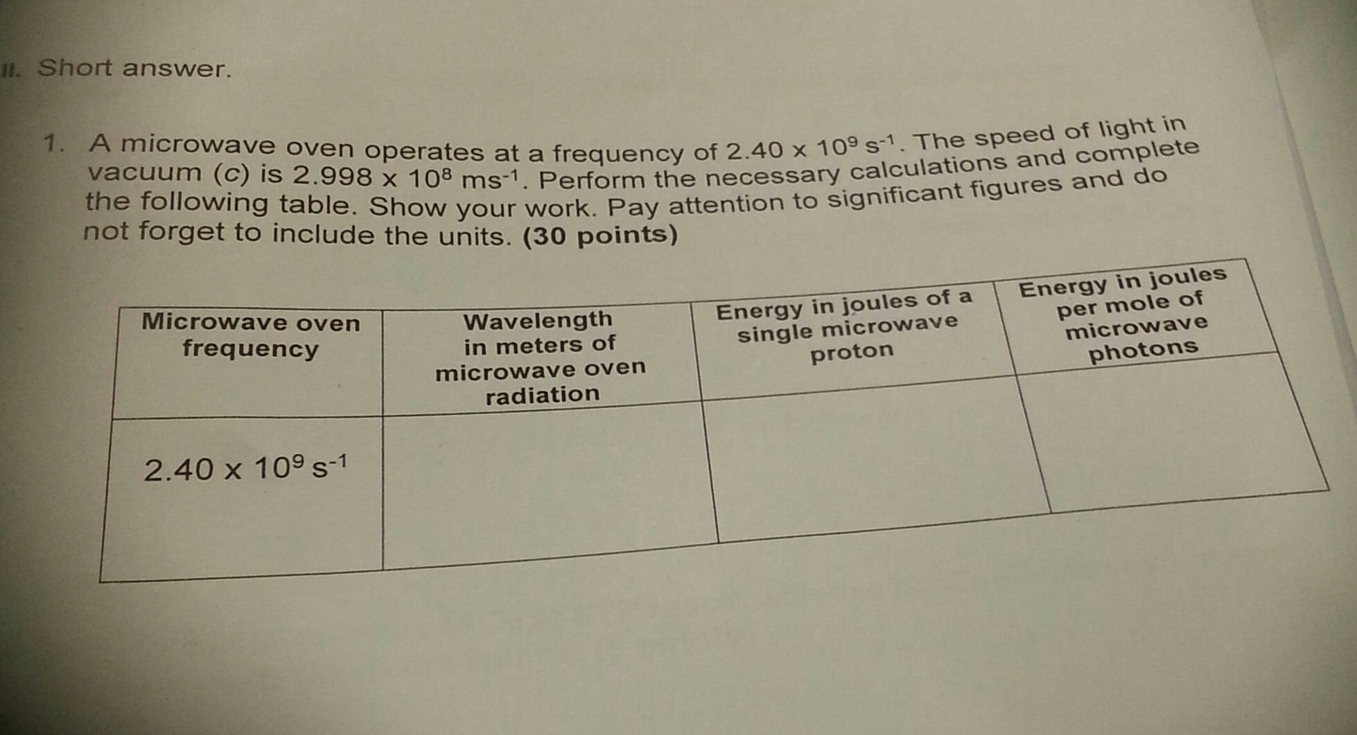 Solved l. Short answer. 1. A microwave oven operates at a