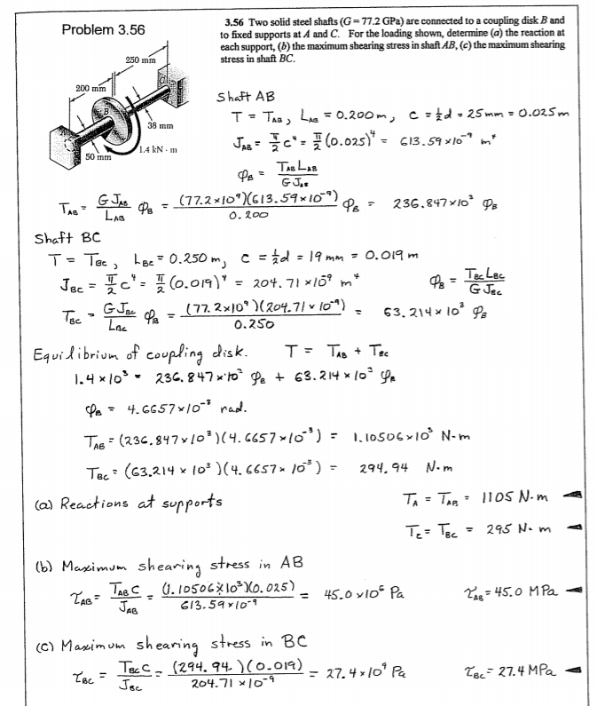 Solved Two solid steel shafts (G = 77.2 GPa) are connected