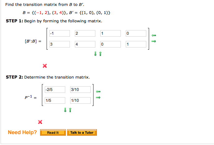 Solved Find The Transition Matrix From B To B'. B = {(-1,2), | Chegg.com