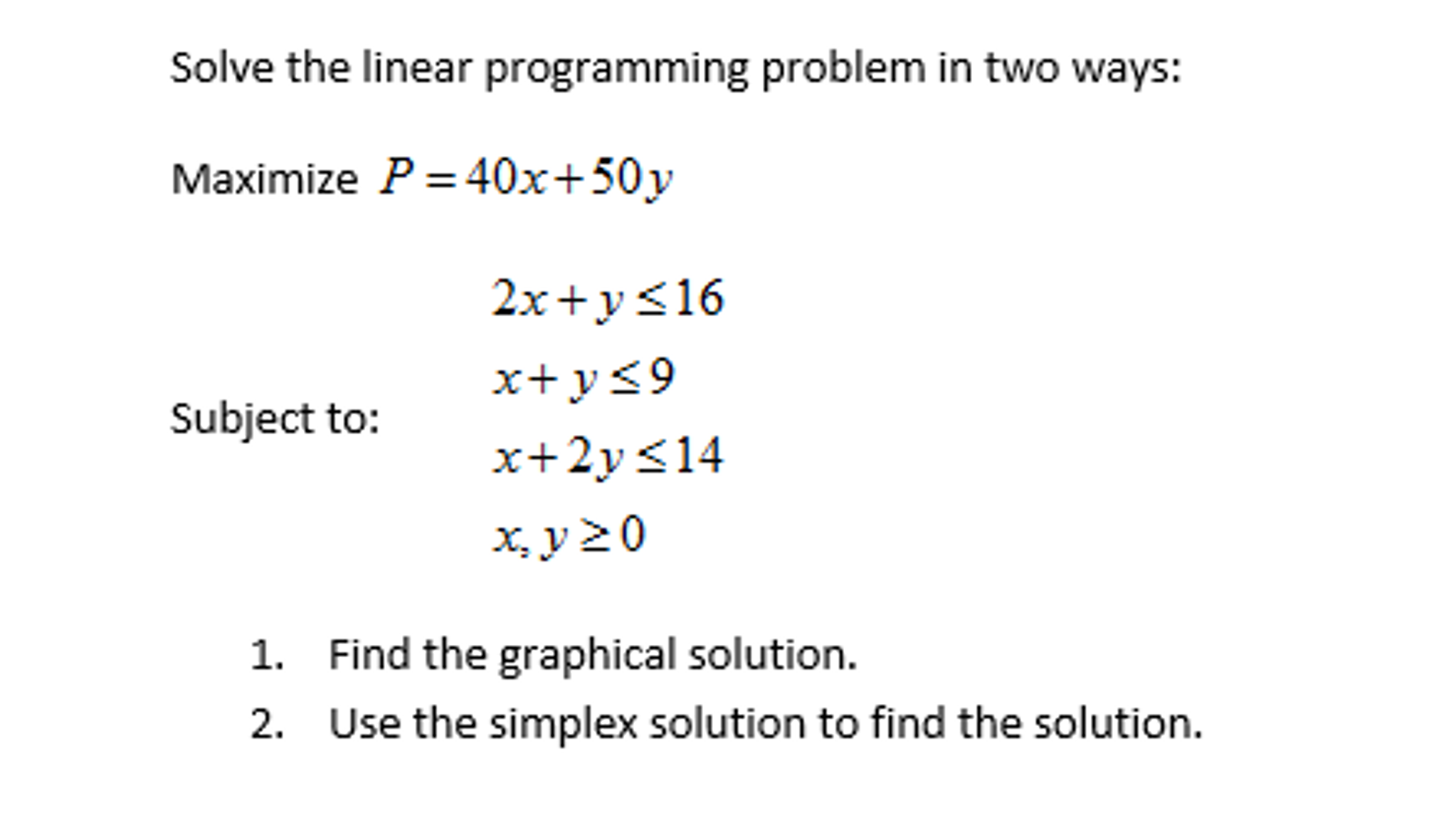 solve the following linear programming problem