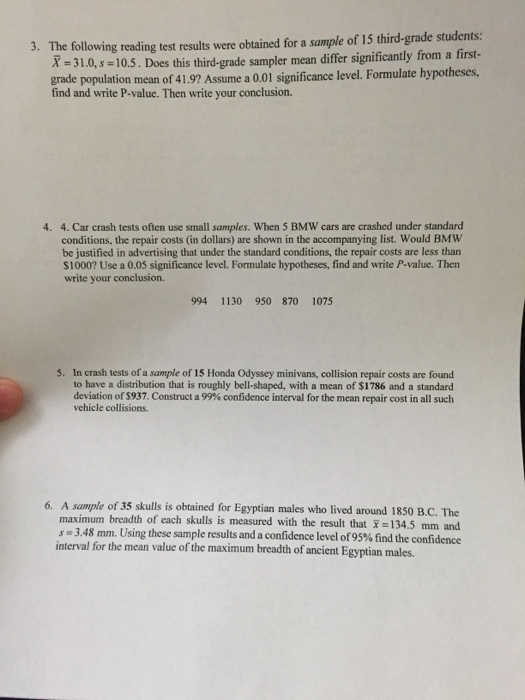 Solved The following reading test results were obtained for | Chegg.com