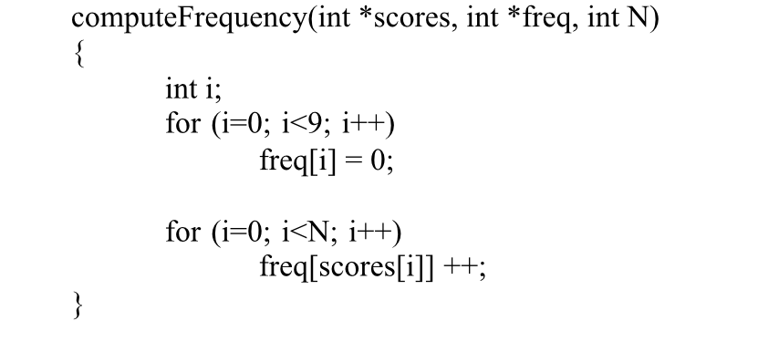 Solved computeFrequency(int *scores, int *freq, int N) nt | Chegg.com