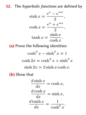 Solved The hyperbolic functions are defined by sinh x = e^x | Chegg.com