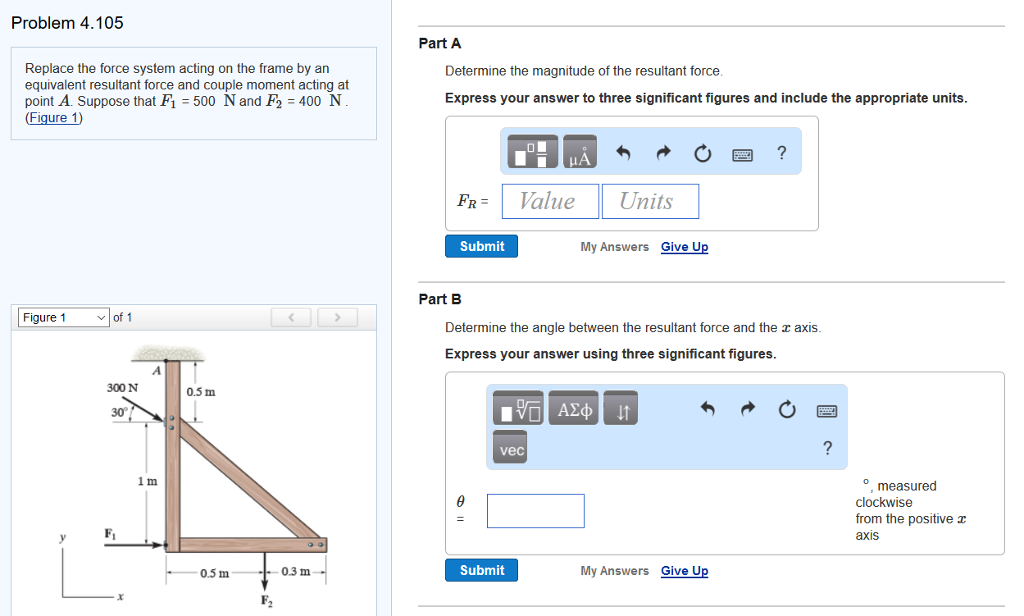 Solved Problem 4.105 Replace the force system acting on the | Chegg.com