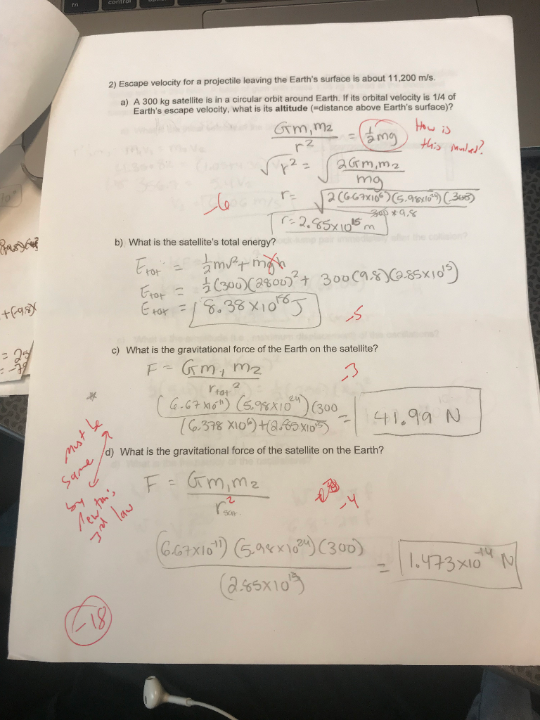 Solved 2) Escape velocity for a projectile leaving the