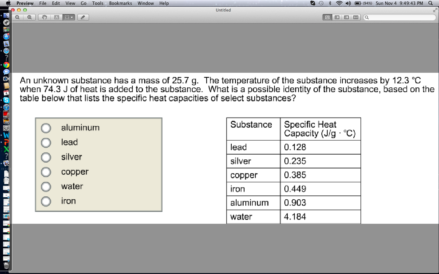 what is the specific heat capacity of the unknown substance?