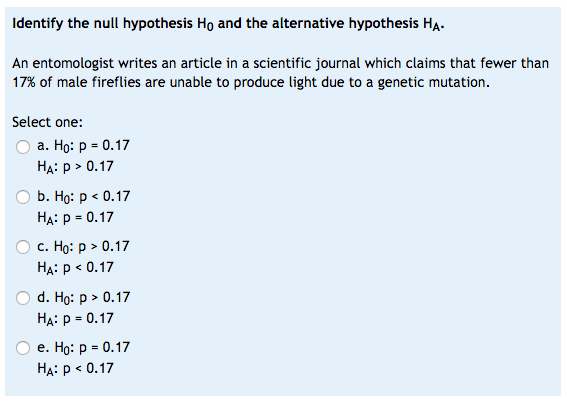 example of null hypothesis ho