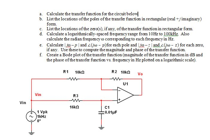Solved a. Calculate the transfer function for the circuit | Chegg.com