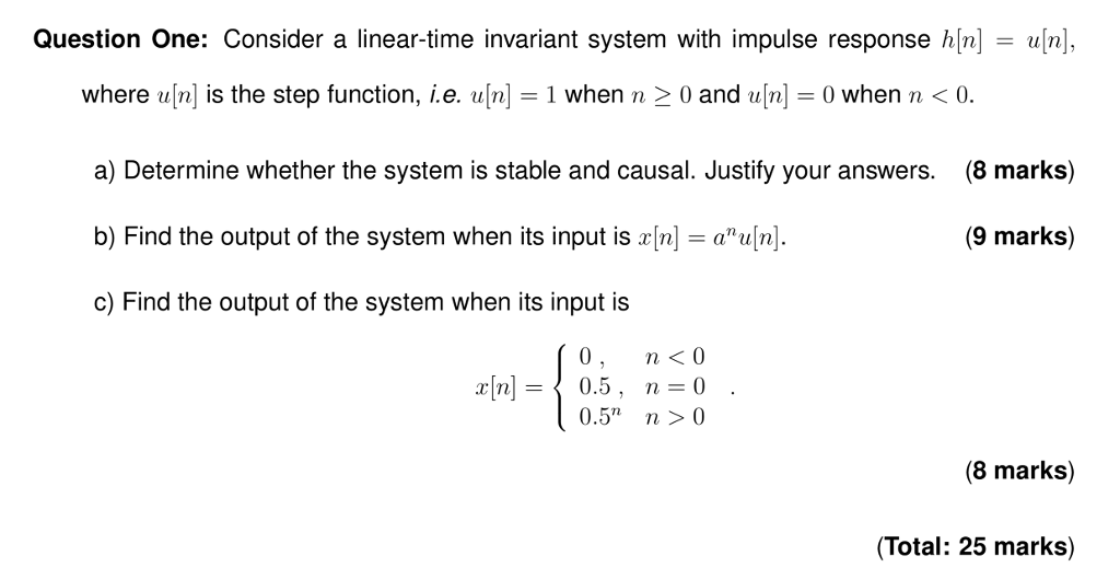 Solved Question One Consider A Linear Time Invariant System