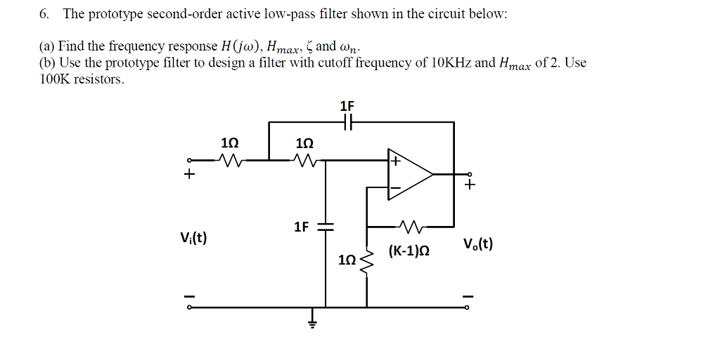 Solved The prototype second-order active low-pass filter | Chegg.com