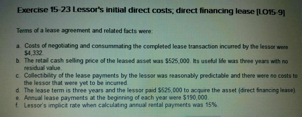 Initial Direct Cost Lease Example