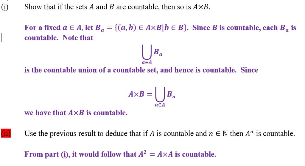 Solved (i) Show That If The Sets A And B Are Countable, Then | Chegg.com