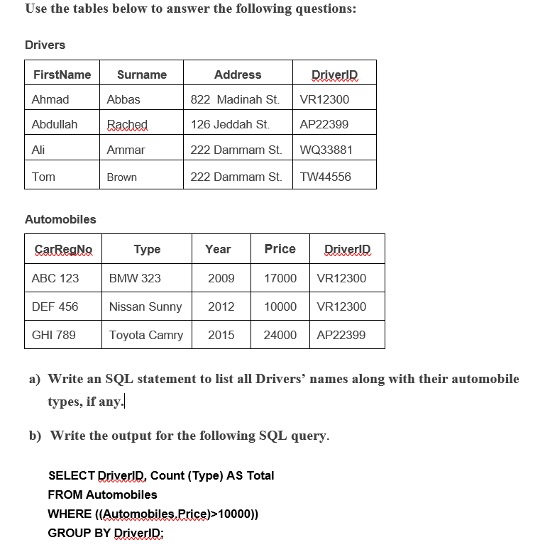 Solved Use the tables below to answer the following | Chegg.com