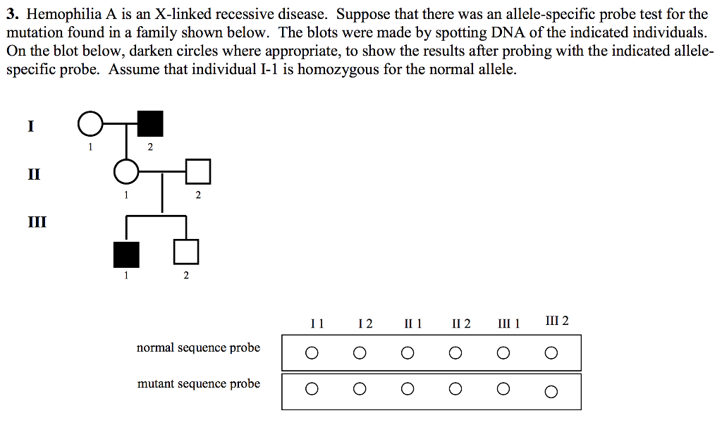 Solved 3 Hemophilia A Is An X Linked Recessive Disease