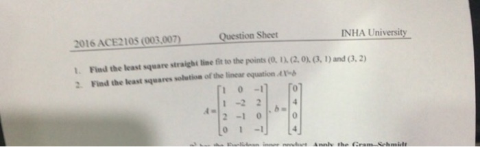 Solved Find the least square straight line fit of the points | Chegg.com